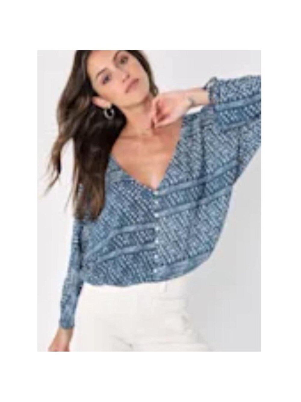 Lulus Blue and white patterned blouse with tie front size S #boho #festival